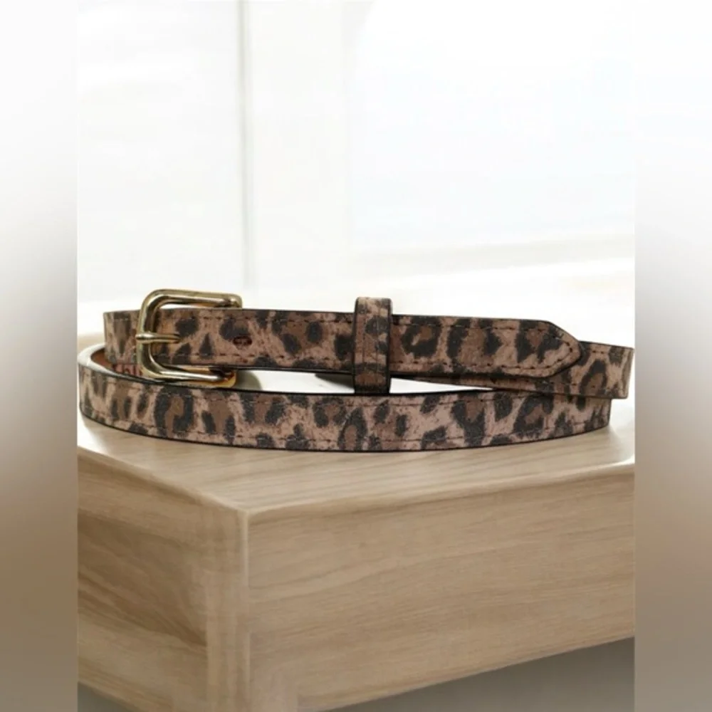 Double J Saddlery Cheetah Print Suede Print Leather‎ Belt, Brass Buckle, Size 34
